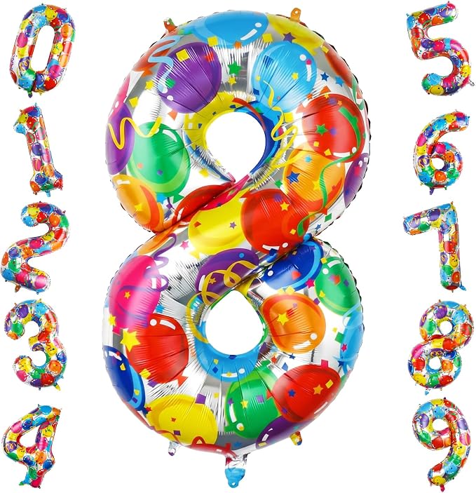 40 Inch Number 8 Balloon Colorful Foil Balloons by TNCDJKPA