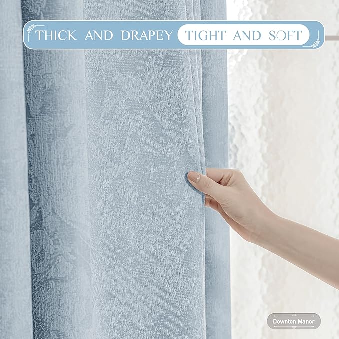 Beauoop Blue Floral Jacquard Blackout Sliding Door Curtains 100x84 1 Set | - Image 6