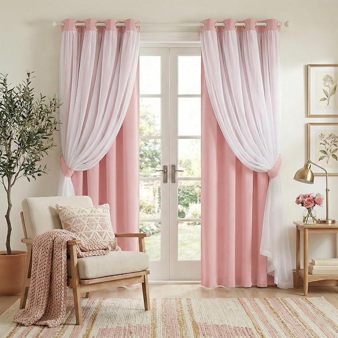 PONY DANCE Nursery Curtains Pink, 52 x 84 inches, Rose Blush, 2 Panels | by PONYDANCE