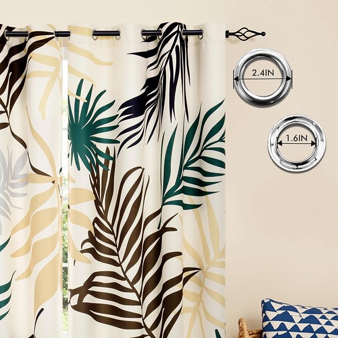 SUBRTEX Boho Leaf Printed Curtains 84 inch Long 2 Panels, Room Darkening - Image 3