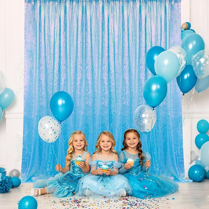 2×8FT-4PCS Mermaid Blue Sequin Backdrop Curtains Panels, Photography Backdrop - Image 3