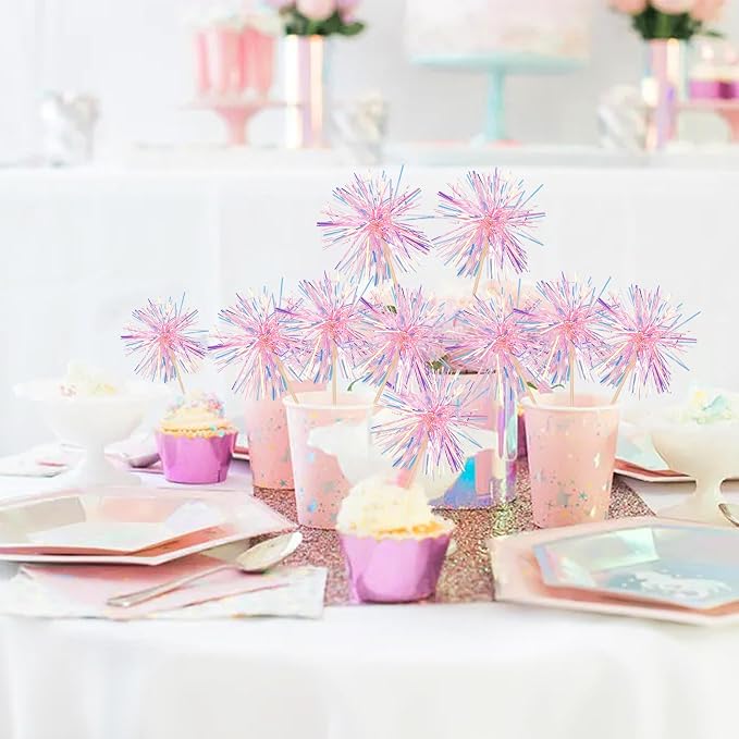 30 PCS Foil Firework Cupcake Toppers Happy Birthday Cupcake Toppers Sparkle - Image 5