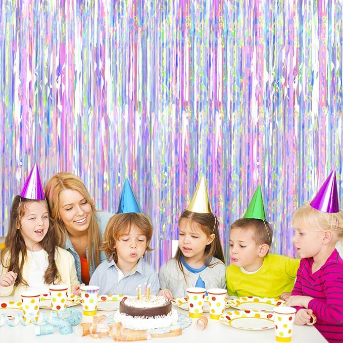 2pcs 3ft x 8.3ft Shiny Corlorful Metallic Tinsel Foil Fringe Curtains Photo - Image 5