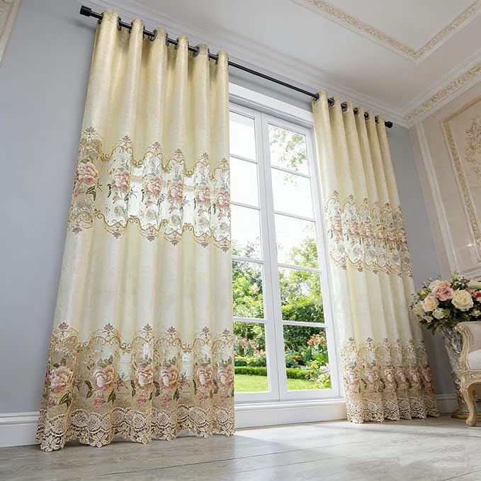1pc Luxury Peony Embroidery Thermal Insulated Curtain Drape - Image 3