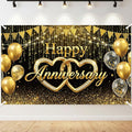 Happy Anniversary Black Gold Backdrop by NIUBEHOHO