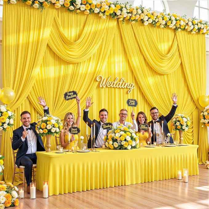 10x12 Yellow Backdrop Curtains for Wedding Party Wrinkle Free Backdrops Curtain - Image 4