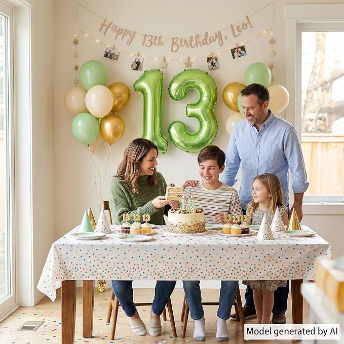 Light Green Number 13 Balloon 40 Inch, Shiny Foil Double Digit Party Decor | - Image 7