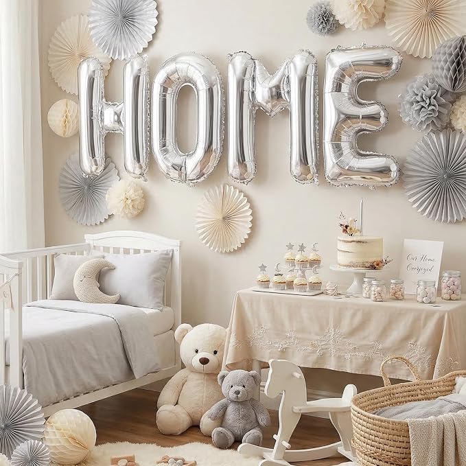 40 Inch Silver HOME Balloons, Large Silver Letter Foil Balloon - Image 4