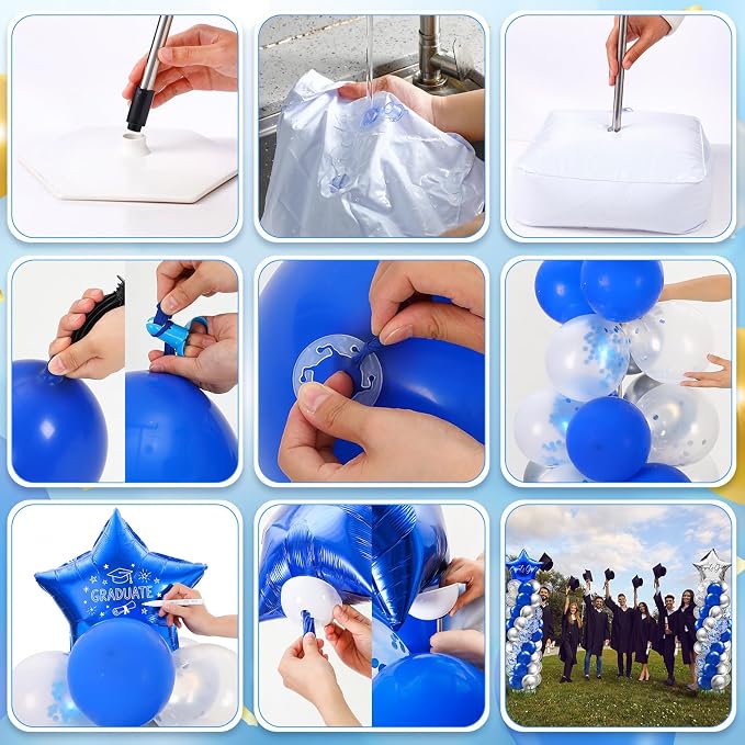 Lunmon 2 Sets Navy Blue Silver Balloon Column Stand Kit - Image 5