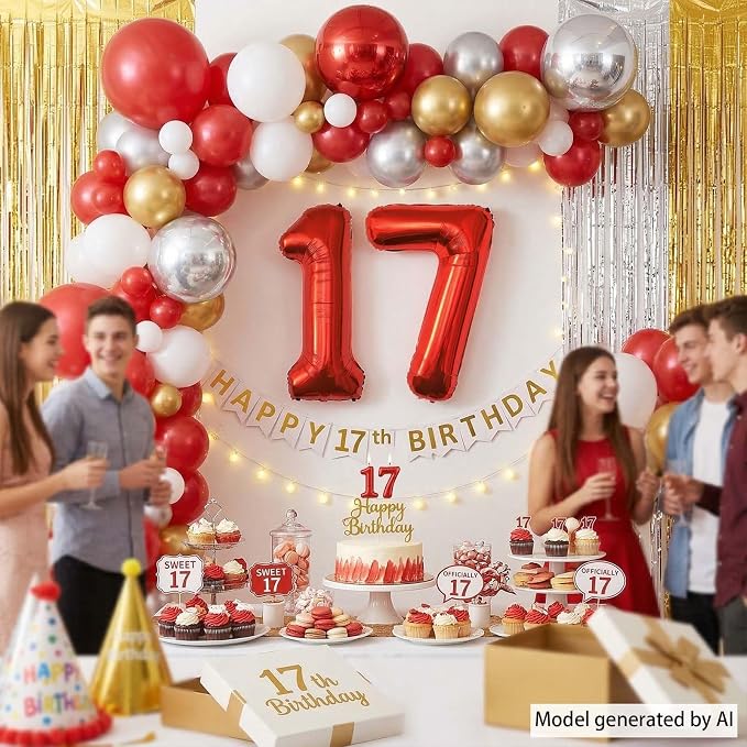 Red Number 17 Balloon 40 Inch, Foil Numeral - Image 2