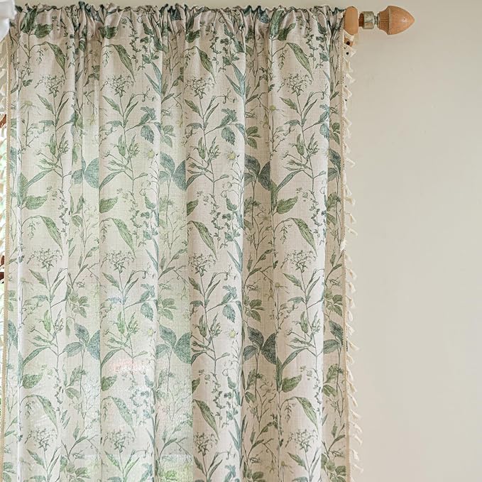 ENJOYBRIDAL Floral Curtains 63 Inches Long Semi Sheer Boho Drapes - Image 2
