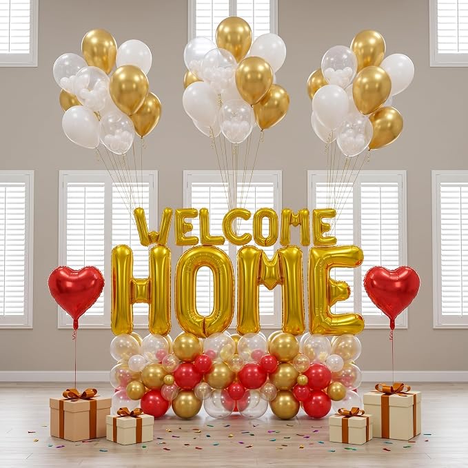 TONIFUL 2 Size Gold WELCOME HOME Foil Letter Balloons Banner Decorations | - Image 4