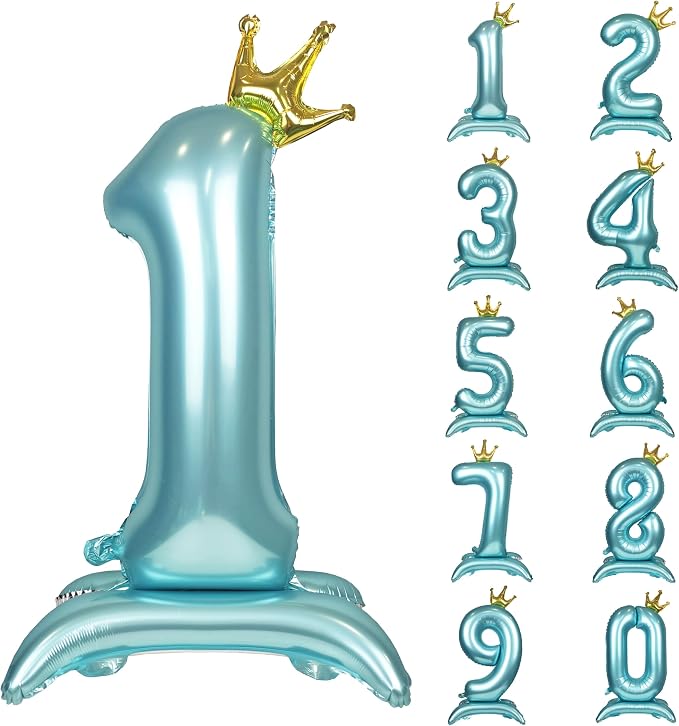 Blue Crown Number 1 Foil Balloon Standing Blue digital 1 Foil Balloon | by YOIOZAIZAI