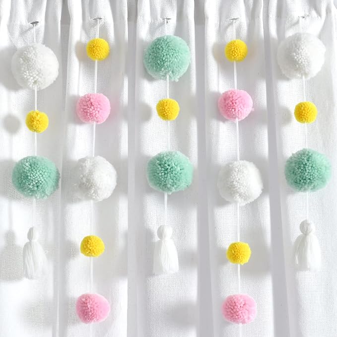 Lush Decor Boho Pom Pom Tassel Linen Textured Window Curtain Panel, Single 52" - Image 3
