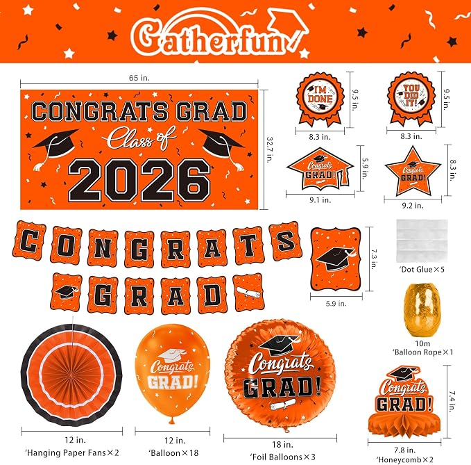 Orange Themed 2026 Graduation Decorations Set - Image 2
