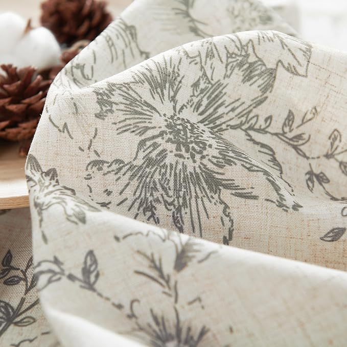 jinchan Gray Floral Linen Curtains Lined 63 Inch Vintage Back Tab 2 Panels | - Image 9
