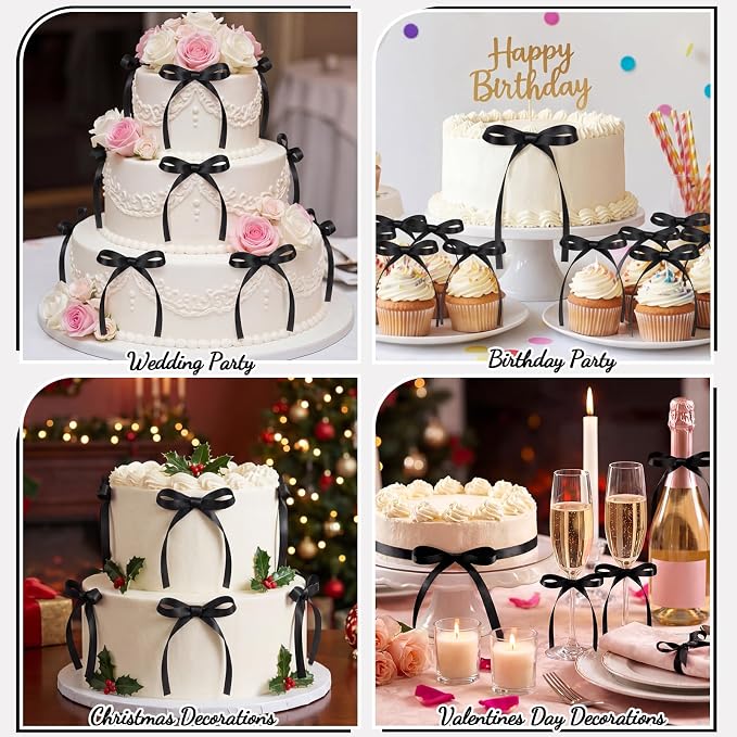 30 Pack Bow Cake Toppers Black Ribbon Bows - Image 6