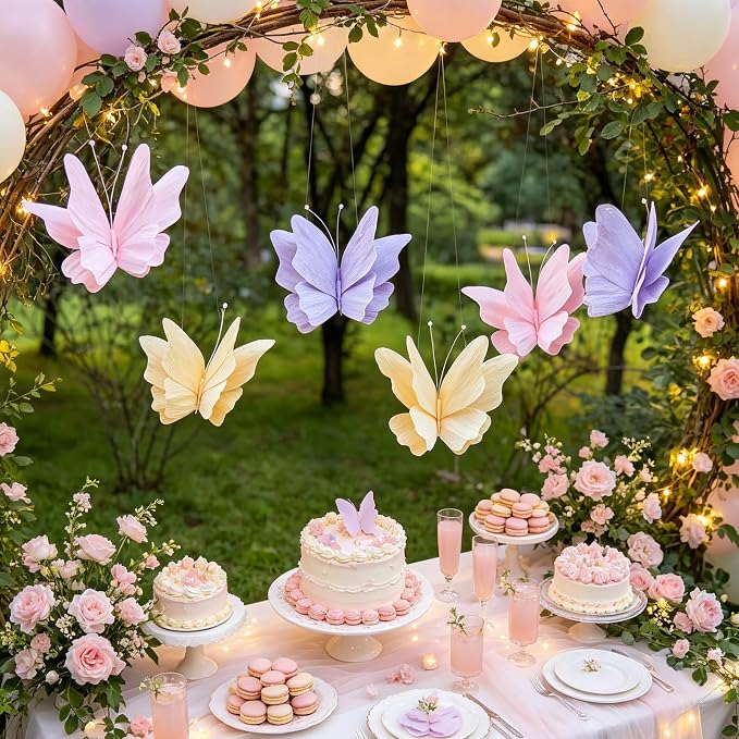 SUNBEAUTY Butterfly Party Decorations Hanging Butterfly Decorations 6Pcs Crepe - Image 8