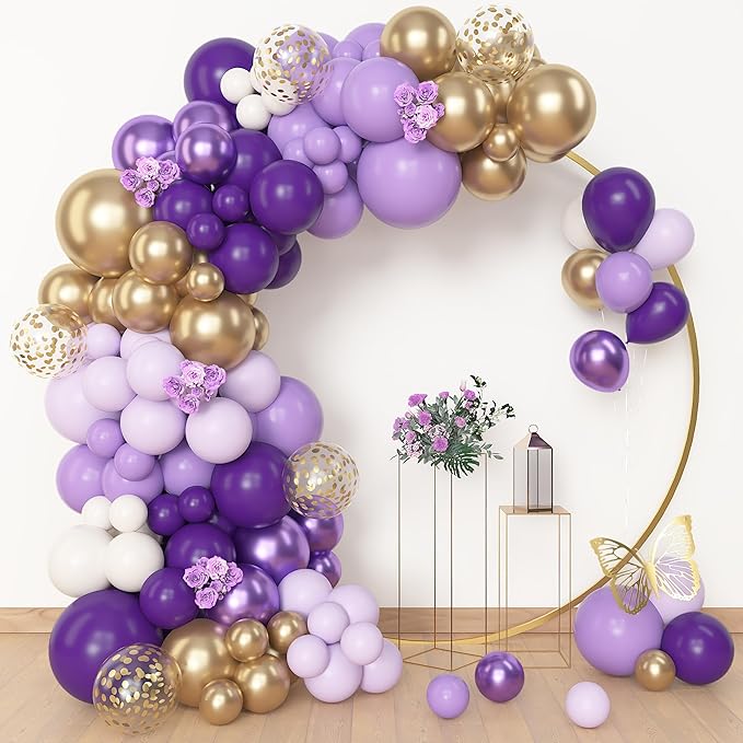 Amandir 150Pcs Purple Balloons Garland Arch Kit | Light Pastel Purple Gold by Amandir
