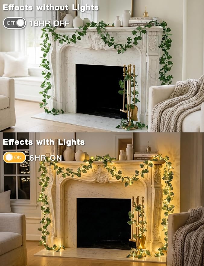 33FT Monstera Vines with Lights Battery & USB Powered Copper Wire | 100Led - Image 6