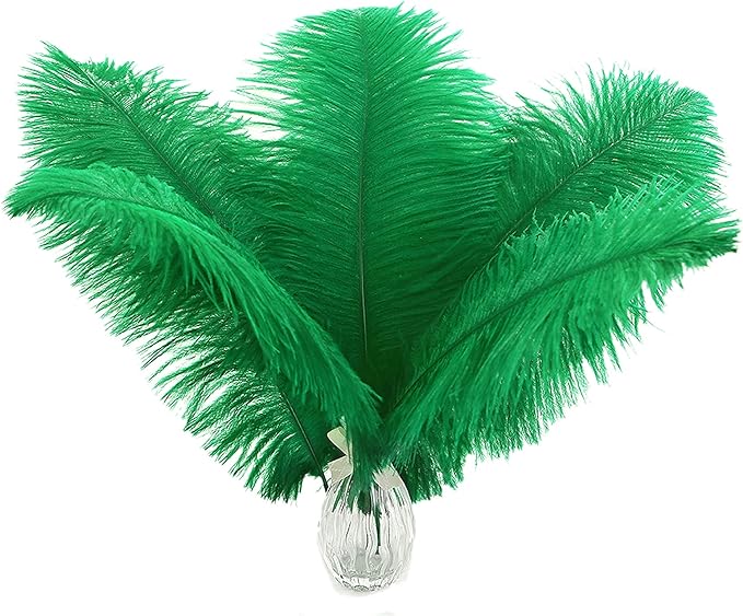 Ballinger Green Ostrich Feathers Bulk - 24pcs 10-12inch Feathers for Vase, Wedding Party Centerpieces Mardi Gras Decorations and Home Decor