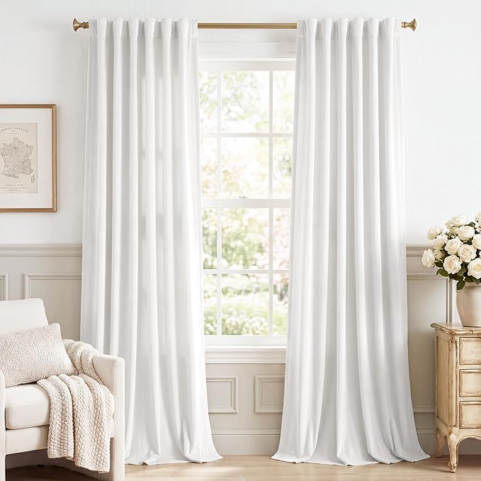 White Velvet Curtains Light Dimming Privacy, W52 x L120, 2 Panels | Back Tab by StangH