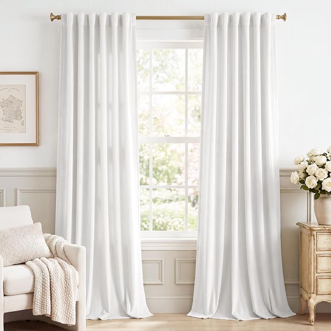 White Velvet Curtains Light Dimming Privacy, W52 x L84, 2 Panels | 300GSM Thick by StangH