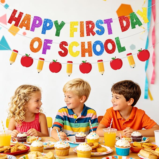 Happy First Day of School Decorations, Pre-Strung Back to School Banner | - Image 5
