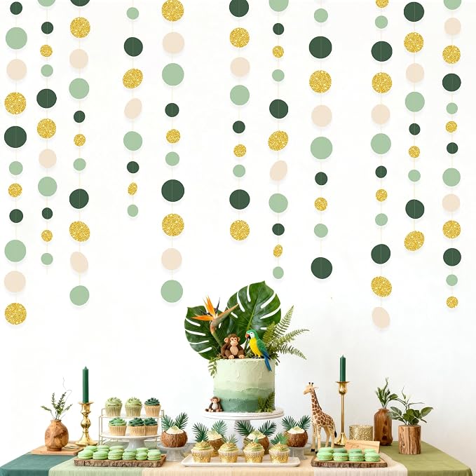 Sage Green Gold Beige Party Polka Dot Garlands Oilve Green Glitter Gold Hanging - Image 5