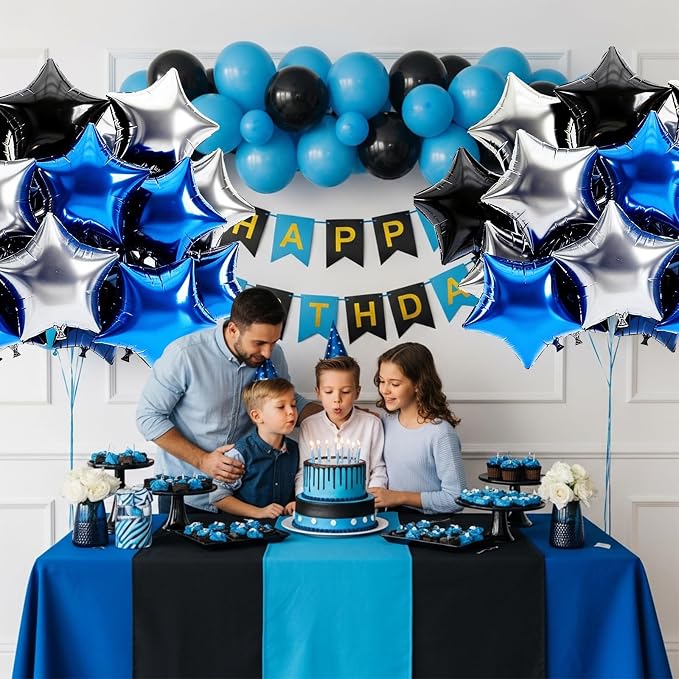 TONIFUL 15 Pcs Star Balloons 18 Inch Large Blue Silver Black Foil Balloons | - Image 3