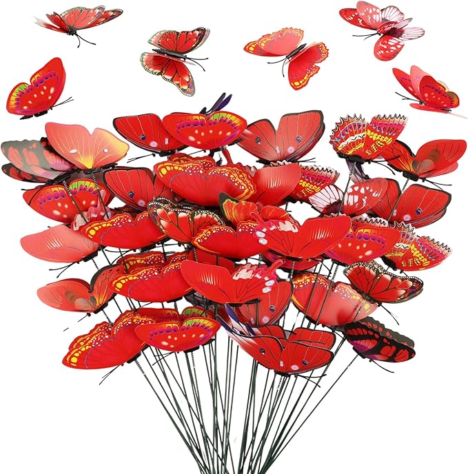 30PCS Red Butterfly Decor Artificial Butterflies by Wolpark