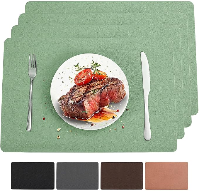 Vinyl Green Placemats Set of 6 Wipeable Waterproof Table Mats | Heat Resistant by BxzanDya-LifeSmartMaker