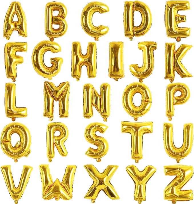 TONIFUL Fat Gold Letter Balloons 2 Set 16 Inch A-Z Custom Alphabet Banner | 52 by TONIFUL