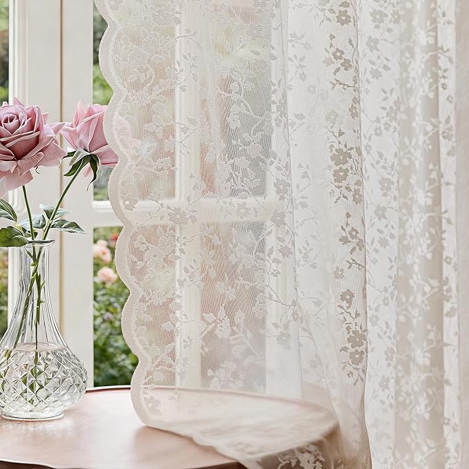 Anmao Vintage Lace Sheer Curtains 63 Inches Long by Anmao