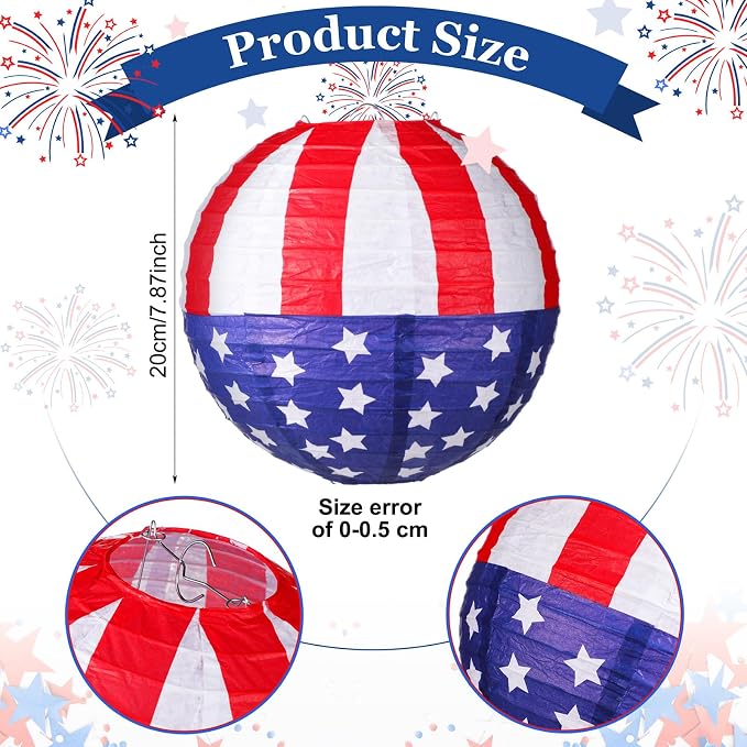 Panelee 12 Pcs Patriotic Hanging Paper Lanterns 4th of July Party Decorations - Image 2