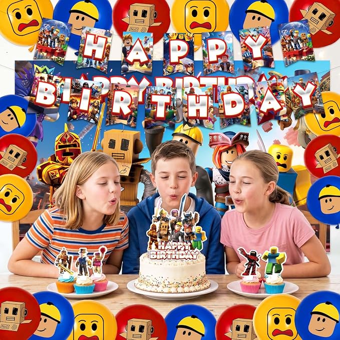 42Pack Roblo-x Theme Birthday Party Supplies Pack Includes，Banner，Cake - Image 5