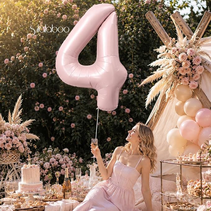 40 Inch Light Pink Number 4 Foil Big 0-9 Balloon Giant Digital | 4th - Image 4