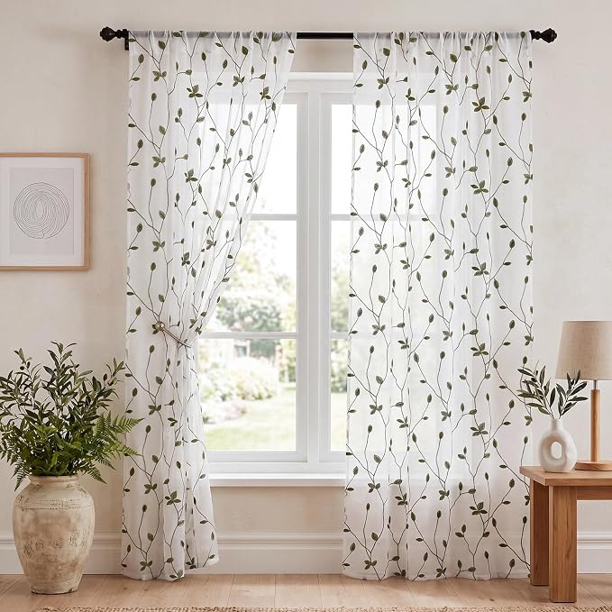 Willow Voile Curtains Cute Green Sheers Leaf Tulle Vine Window Sheers Ivy by Breling