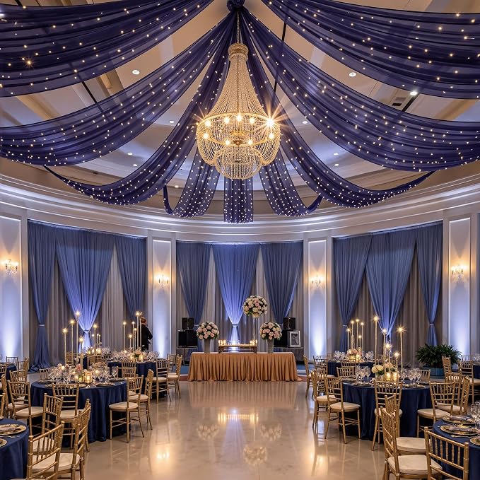 6 Panels Dark Blue Ceiling Curtains by Unknown