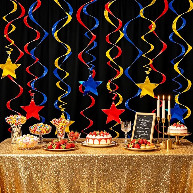Gold Red Blue Star Hanging Swirl Decorations Ceiling Swirl Foil Decoration - Image 4