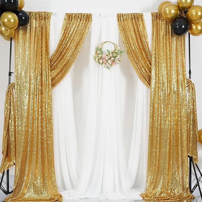 Poise3EHome Gold Sequin Backdrop Curtains, 4 Panels 2FTx8FT Glitter Background - Image 8