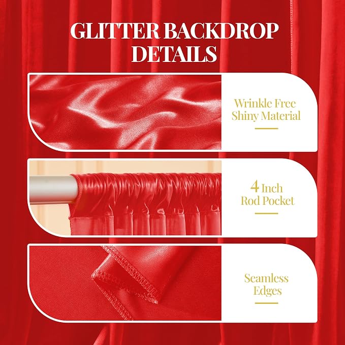10x10 ft Red Glitter Backdrop Curtain - Image 2
