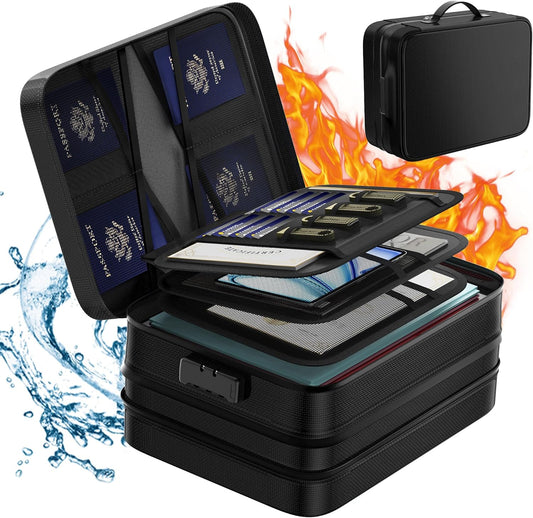 Fireproof Document Bag with lock, Expandable Capacity Document Organizer with Zipper Protection, Fireproof ＆ Waterproof Box for File Storage, Portable Home Travel for Important Documents, Soft Bag