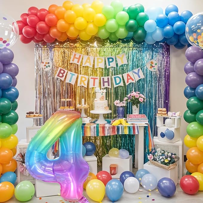 Foil 4 Balloon, Rainbow Number 4 Balloons - Image 7