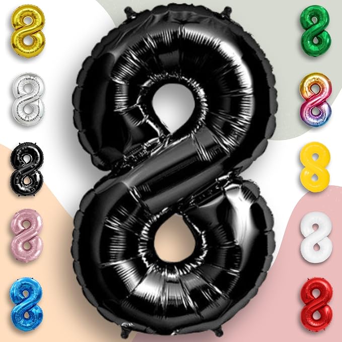 Black Number Balloon 8 Mylar Foil Balloons 40 inch - Image 5