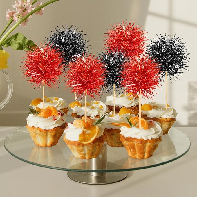 Chinco 100 Pcs Halloween Foil Firework Cupcake Toppers | Sparkle Tinsel Cake - Image 5