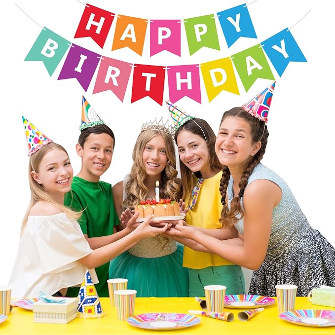 Fecedy Colorful Happy Birthday Banner Bunting Pre-Strung No DIY - Image 2