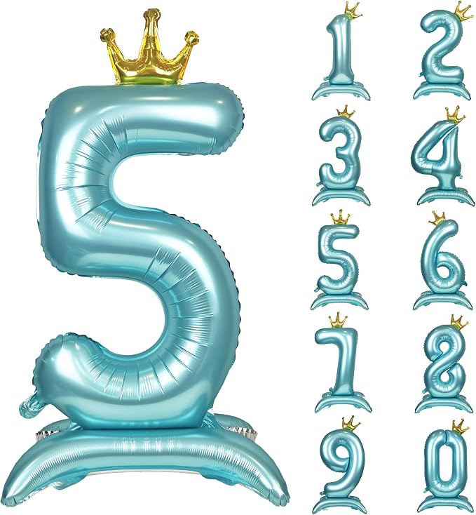 Blue Crown Number 5 Foil Balloon Standing Blue digital 5 Foil Balloon | by YOIOZAIZAI