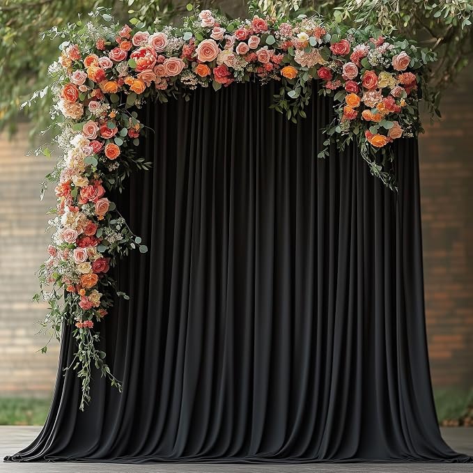 Black Backdrop Curtain for Wedding Parties Backdrop Drapes 10x8FT | Wrinkle by Wokceer