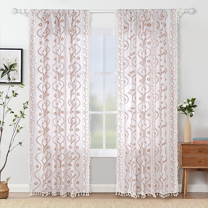 Schweek Boho Floral Curtains 84 Inches Length 2 Panels - Image 2